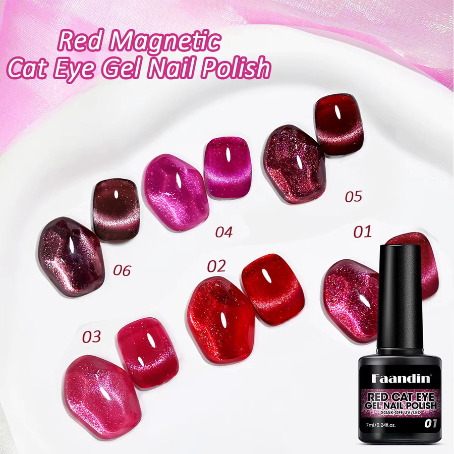 Faandin Nagellack, Neujahrsroter, 9D-Katzenaugen-Gel, Schimmernd - Bild 3