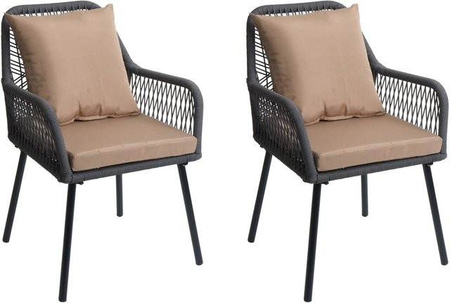 PROREGAL Gartenstuhl 2er-Set aus Aluminium in Anthrazit mit Taupefarbenen Polstern, B/T/H: 81 x 54 x 62 cm, Sitzhöhe: 46 cm - Bild 1