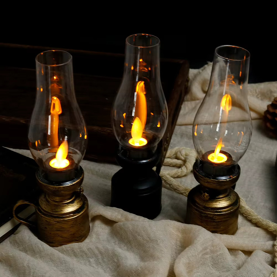 DOORSACCERY Vintage Kerosin Lampe als LED Nachtlicht mit flammenloser Kerzenfunktion für Halloween und antike Dekoration - Bild 2