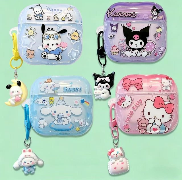 Niedliche Sanrio Hello Kitty und My Melody 3D Kopfhörerhülle für Apple AirPods Pro 1 2 3 mit Anhänger - Bild 1