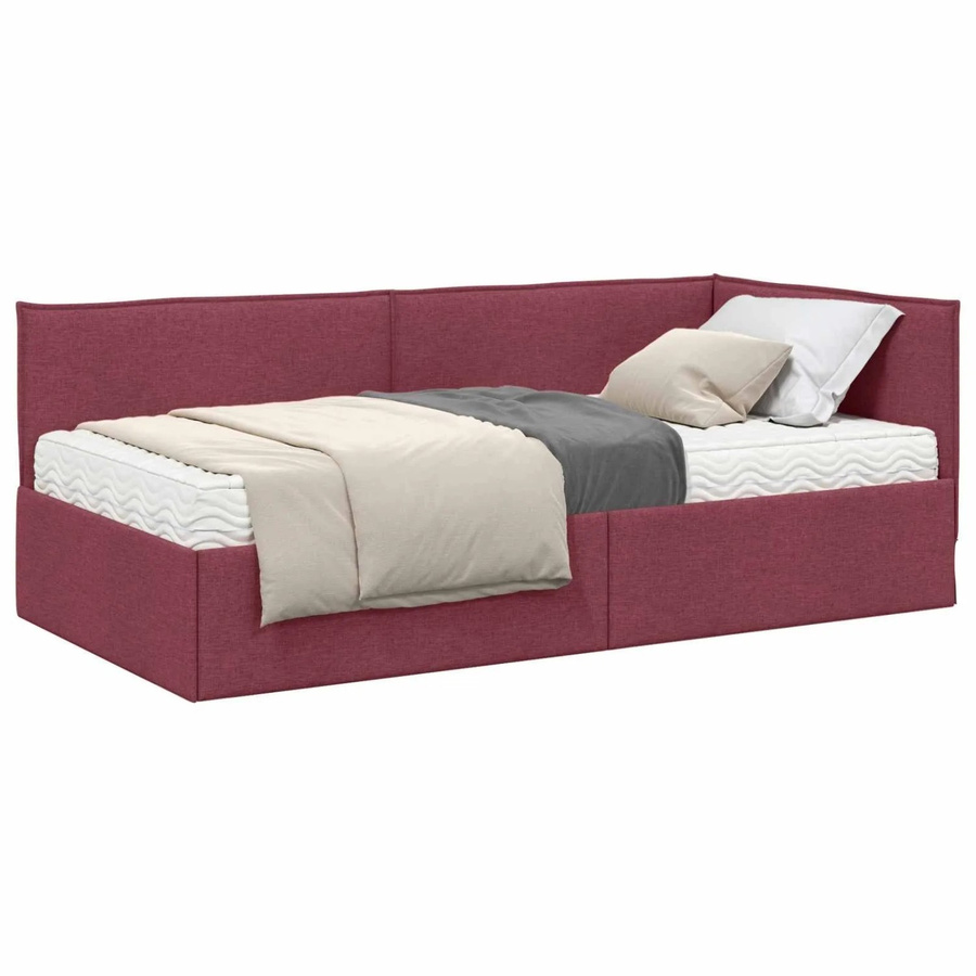 vidaXL Eckbettgestell mit 2 Matratzen und Kopfteil in Grau Samt, B/T/H: 204 x 90 x 94 cm - Bild 2