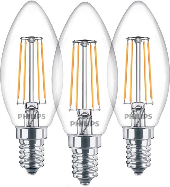 Philips LED-Leuchtmittel E14 Kerzenform im 3er Set, warmweiß, transparent, Höhe: 9,7 cm, Durchmesser: 3,5 cm - Bild 1