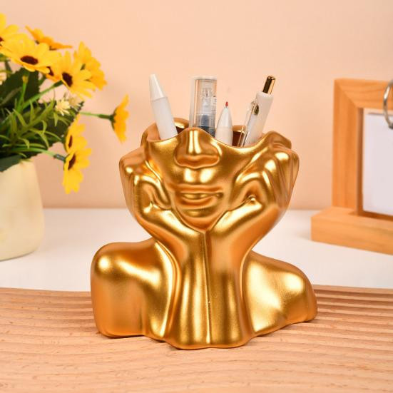 Moderne Harzgesichtsvase von Outdeer in Schwarz, abstrakte Kunstvase mit weiblicher Form als dekorativer Blumentopf - Bild 1