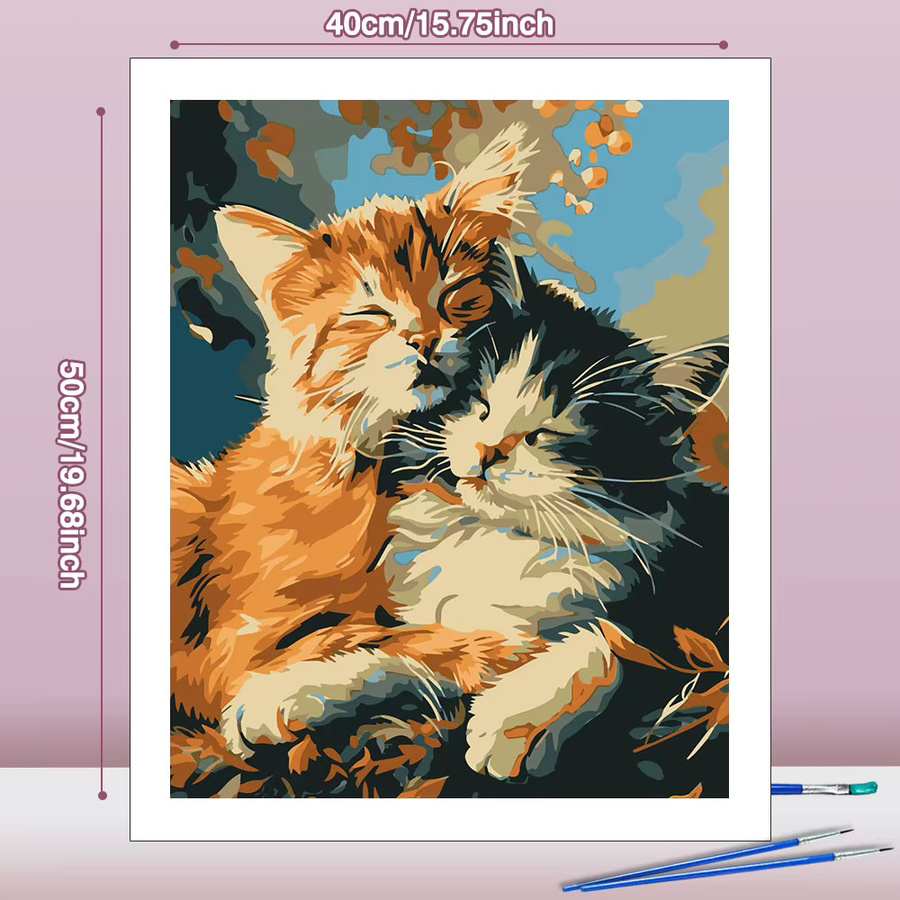Huacan Malen nach Zahlen Set Katzen im Herbst, Kunstwerk DIY Ölgemälde, Bunt / Mehrfarbig - Bild 2