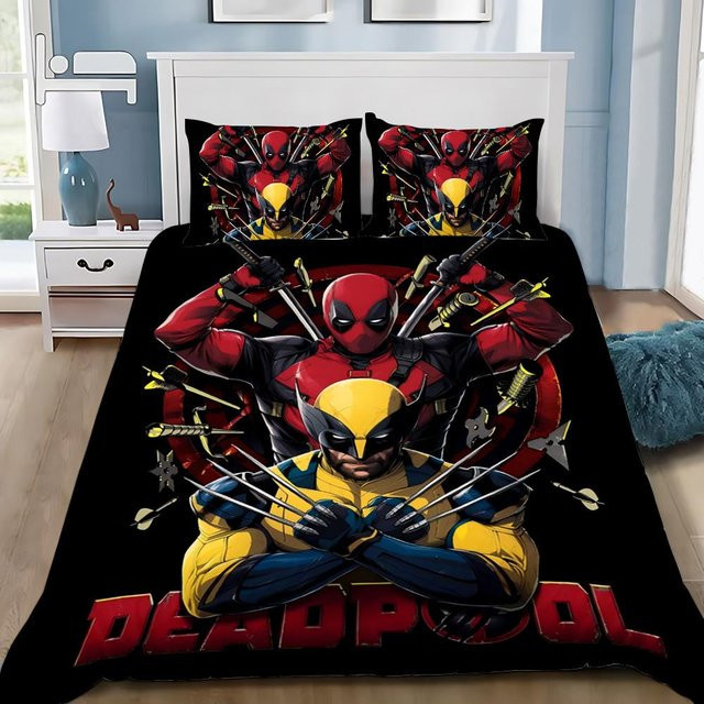 Somelli Bettwäsche Set Deadpool und Wolverine mit Bettbezug und Kissenbezug, Schwarz, B/H: 178 x 220 cm - Bild 1