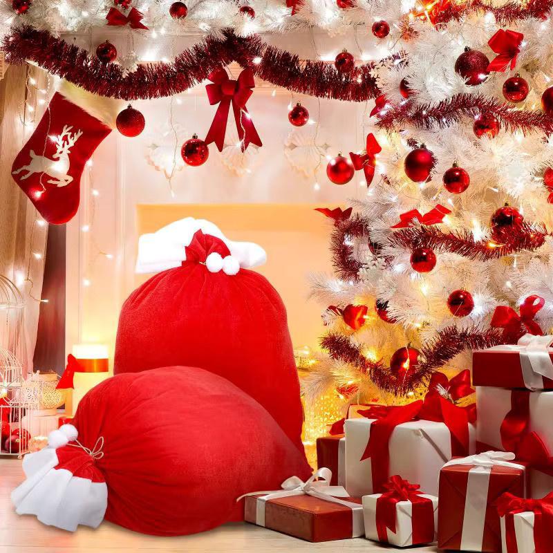Rote Santa Claus Geschenkbeutel aus Samt mit Kordelzug für Weihnachten und Neujahr - Bild 6
