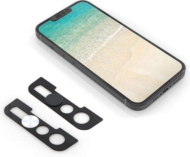 Metall Webcam Abdeckung und Kamera Objektiv Aufkleber für iPhone 13 Serie in Schwarz - Bild 1