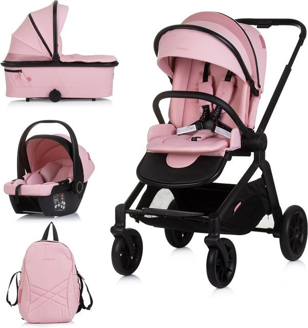 Chipolino Kombikinderwagen Magnum 3 in 1 mit Babywanne, Sportsitz und i-Size Babyschale in Rosa - Bild 1