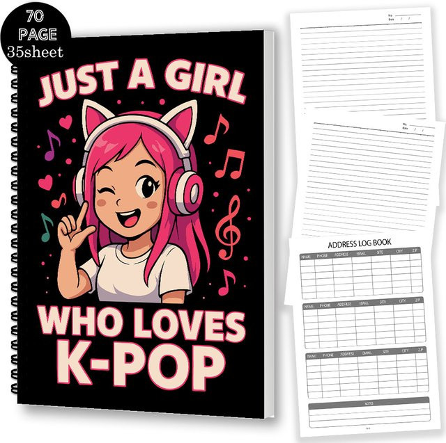 Spiral-Notizbuch mit Katzenohren im K-Pop-Stil, Schwarz, A5, liniertes Softcover aus Papier und Karton - Bild 1