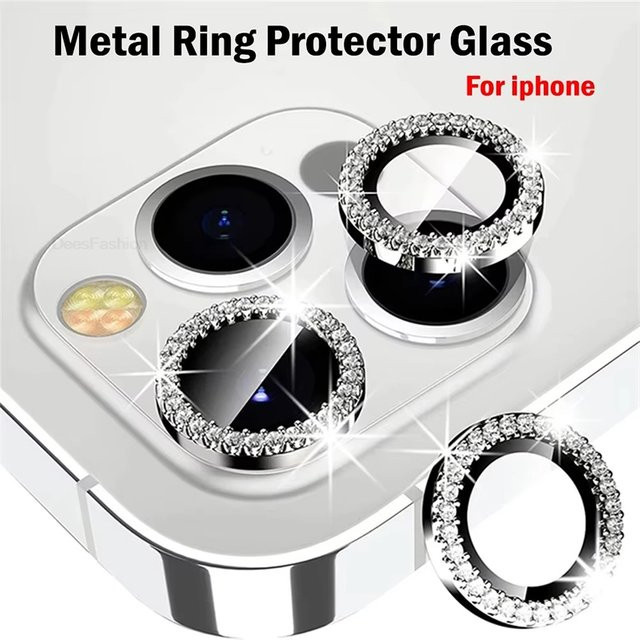 AKABEILA Glitzer Diamant Strass Metallring Kameralinsenschutz für iPhone 11 12 13 14 15 16 17 Pro Max Plus Mini in Rot und Silber - Bild 1