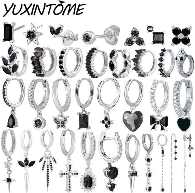 YUXINTOME Creolen 925 Silber, Schwarz, Damen - Bild 1