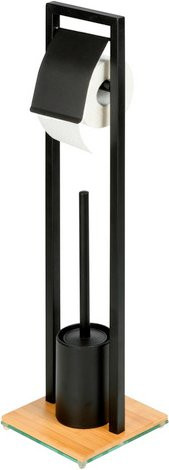 WENKO Stand-WC-Garnitur Bambusa aus Stahl und Bambus in Schwarz und Natur - Bild 1