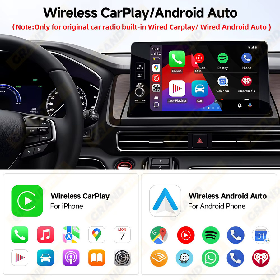 Grandnavi Mini 2in1 Wireless CarPlay und Android Auto USB Adapter Dongle Smart Box in Schwarz für VW Toyota Nissan Honda Ford Benz und KIA - Bild 2