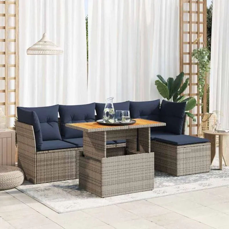 6-teilige moderne Garten-Sofagarnitur mit Kissen aus grauem Poly-Rattan von vidaxl - Bild 1