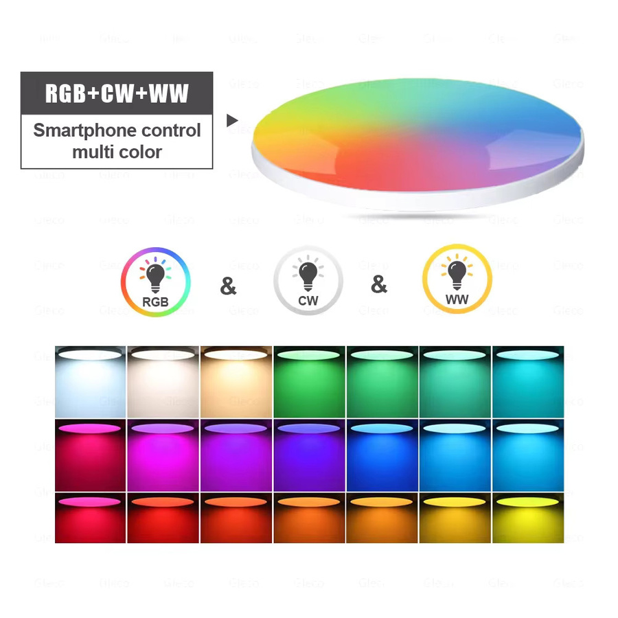 Gleco Smart LED Deckenleuchte RGBCW mit Tuya Wifi oder Zigbee, runde moderne Deckenlampe in Weiß für Wohnzimmer, kompatibel mit Alexa und Google Assistant - Bild 3