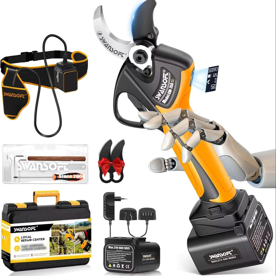 SWANSOFT Elektrische Gartenschere Schwarz mit 1050W Motor, 21V Akku-Gartenschere inklusive 2x 4Ah Akkus für professionelles progressives Schneiden bis 40 mm - Bild 5