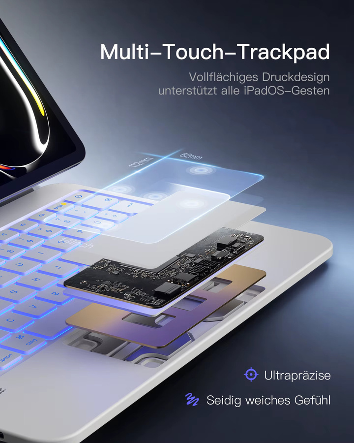 Inateck NeoMagic Magnetische Tastatur Hülle für iPad Air 11 Zoll (2025/2024) und iPad Pro 11 Zoll, Magic Keyboard KB903-11A, Farbe: Weiß - Bild 3
