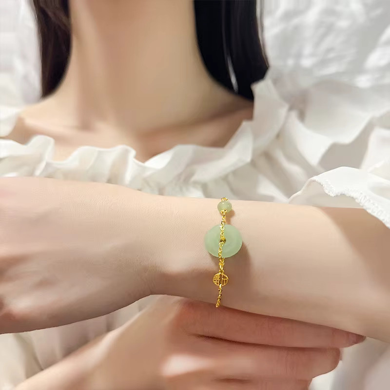 PANJBJ Armband, 925 Silber, Hetian Jade Grün, Goldene Münze, Damen - Bild 2