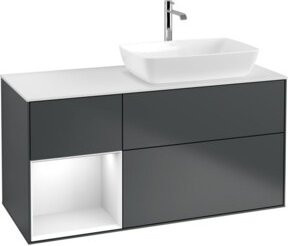 V&B Waschtischunterschrank Finion mit Wandbeleuchtung, Breite: 120 cm, Farbe: Weiß und Grau lackiert - Bild 1