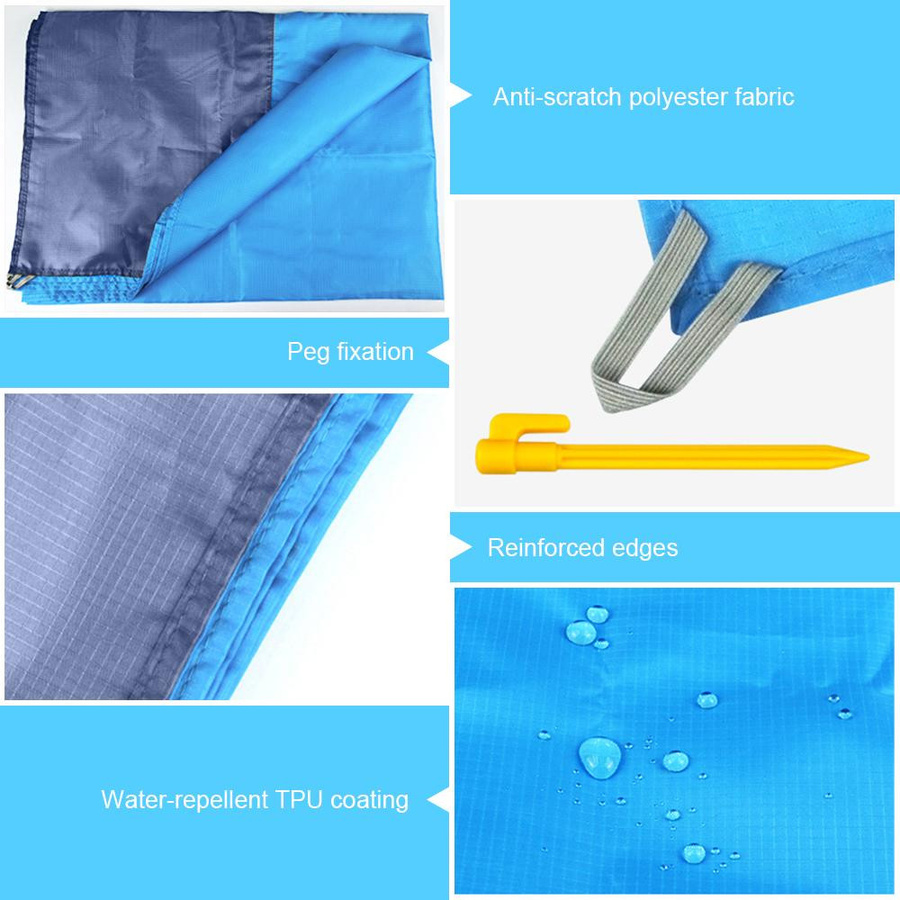 Wasserdichte Picknickmatte Igeteck für Strand und Camping, tragbare Bodenmatte aus Polyester, B/B: 2 x 2,1 m, hellblau/grau - Bild 3
