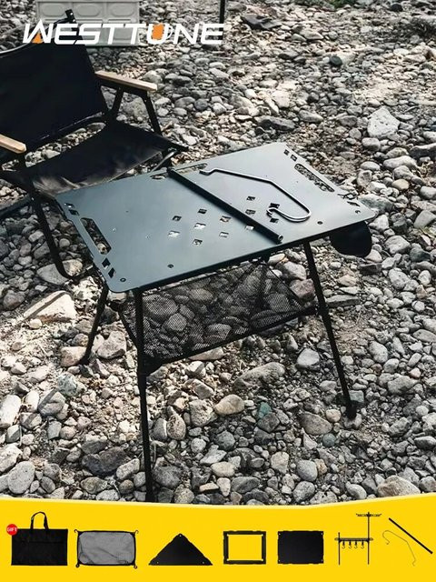 Wettune Taktischer Campingtisch aus Aluminiumlegierung mit Zubehör, klappbarer Multifunktionstisch für Outdoor und Garten, Schwarz Matt - Bild 1