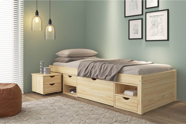 Inter Link Bett Till mit Stauraum, Nachtkommode und Lattenrost, Farbe: Weiß, B/T/H: 90 x 200 cm