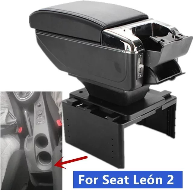 Zentrale Armlehnenbox mit USB-C für Seat Leon 2 in Schwarz von DOMEN - Bild 1
