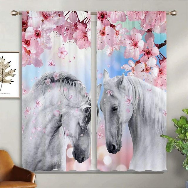 A Family Of Home Textiles Vorhänge mit Tiermotiven, Blumen und Dinosauriern, 2er-Set, Multicolour, Breite: 70 cm, Höhe: 160 cm - Bild 1