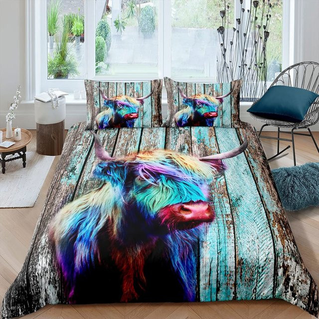 Bettwäsche Set Highland Cow mit Sonnenblumen, 3-teiliges Mikrofaser Bettbezug Set Schwarz Multicolour, B/H: 140 x 200 cm - Bild 1