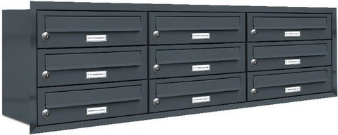 AL Briefkasten-System für 9 Parteien zur Unterputzmontage, grau, B/H/T: 153,435 x 38,5 x 27,5 cm - Bild 1