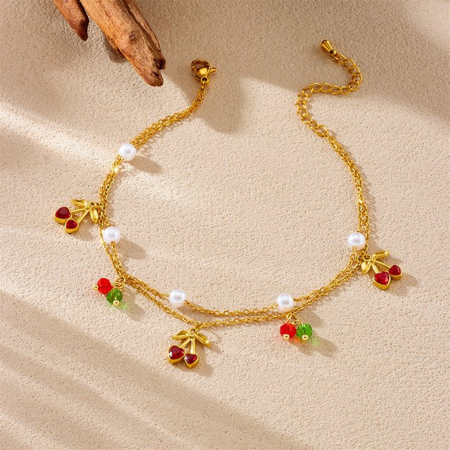 xiyanike Fußkettchen Edelstahl, Gold, Perle, Damen - Bild 1