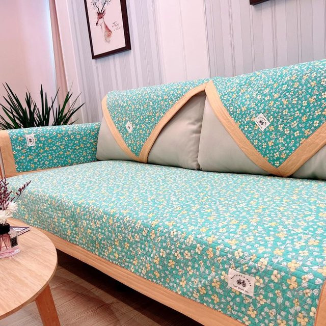 Super Six Sofa Abdecktuch aus Baumwolle mit Jacquard-Floral-Muster in Türkis, B/T: 100 x 100 cm - Bild 1