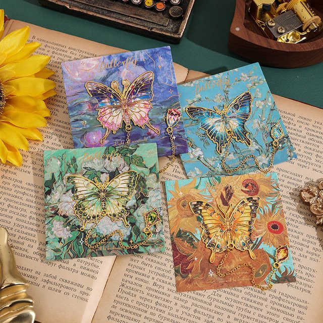 Vintage Schmetterlings-Lesezeichen aus Papier mit Ölgemälde-Design in Multicolour - Bild 1