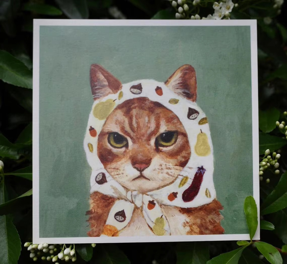 Vintage Wandkunst Poster mit Katzenporträt und floralem Fruchtdruck von SHENCHEN, mehrfarbig - Bild 4