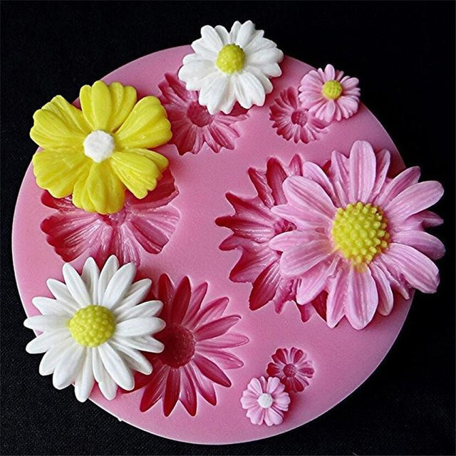 3D Blumen Silikonform in Pink für Fondant, Schokolade und Gebäck - Bild 1