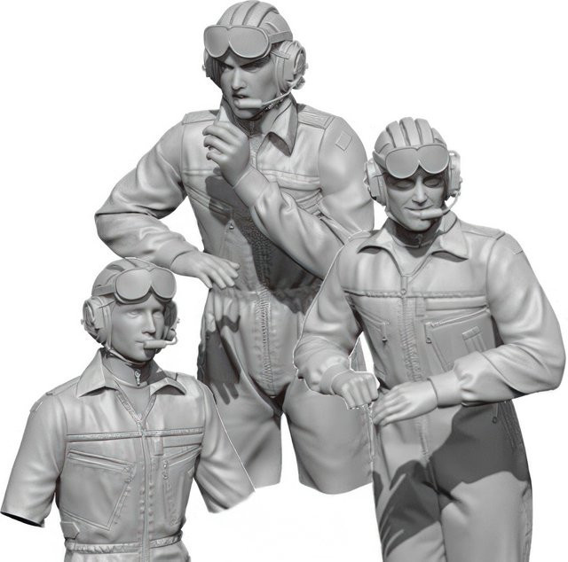 GK Harzmodellfigur Soldat, Panzerbesatzung, 3er-Set, Militär, 1/35 - Bild 1