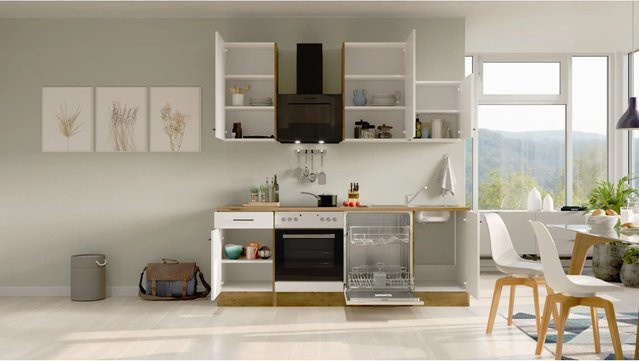 Flex-Well Küchenzeile Avila in Magnolia matt und Weiss mit Melaminharz-beschichteter Arbeitsplatte, Breite: 220 cm - Bild 1