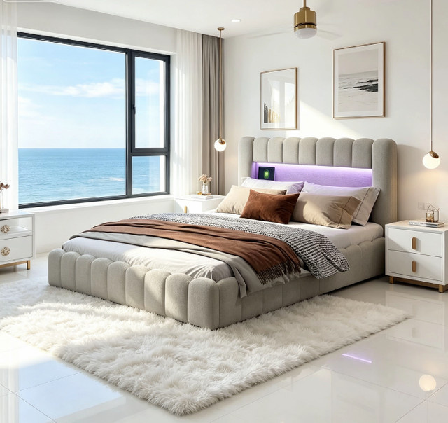 Modernes Polsterbett in Grau mit Bettkasten, LED-Beleuchtung und USB-Anschluss, B/T: 180 x 200 cm - Bild 1