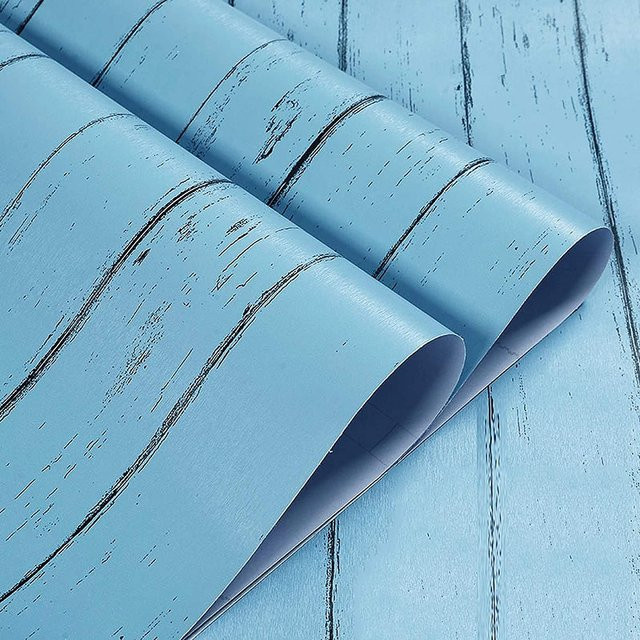 Selbstklebende Tapete Wipon in Blau mit Holzmaserung im Used Look, abziehbar und aufklebbar, B: 45 cm, L: 100 cm - Bild 1