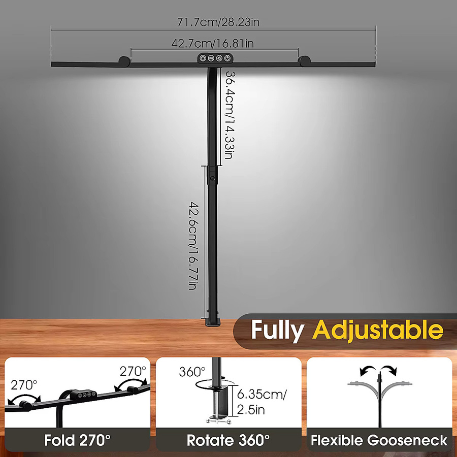Intelligente LED-Schreibtischlampe mit Doppelkopf und Klemme in Schwarz, verstellbare Arbeitsleuchte für Home Office mit Dimmer und Touch-Bedienung - Bild 4