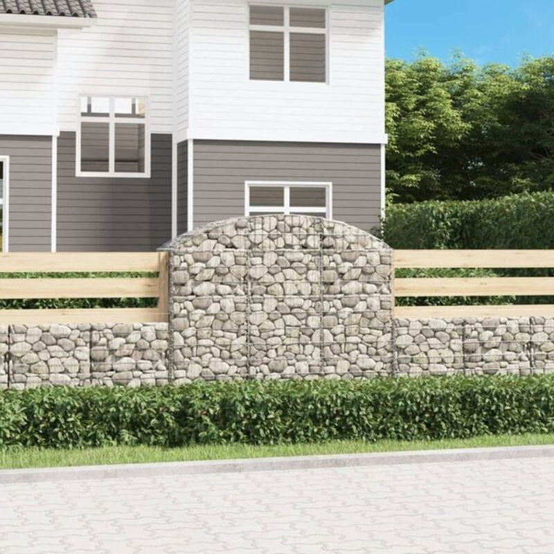 Vidaxl Gabione mit Hochbogen aus verzinktem Metall in Silber, B/T/H: 150 x 50 x 120/140 cm - Bild 1