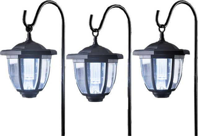 EZSolar LED Solar Laterne 3er-Set Schwarz mit Dämmerungssensor und Erdspieß - Bild 1