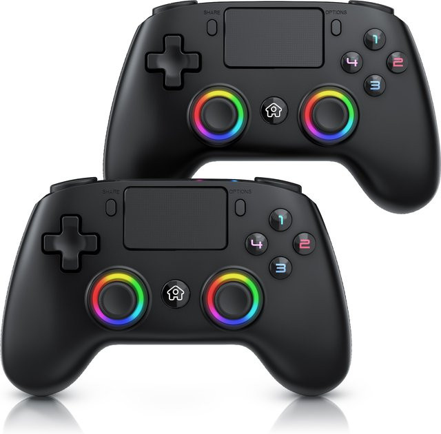 CSL Wireless Gamepad Set für PS4 und PC in Schwarz mit Dual Vibration, Touchpad und 3,5 mm Klinke Anschluss, 4 Stück - Bild 1