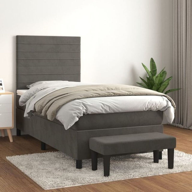 Vidaxl Boxspringbett mit Matratze in Dunkelgrau aus Samt, B/T/H: 90 x 190 x 118 cm - Bild 1
