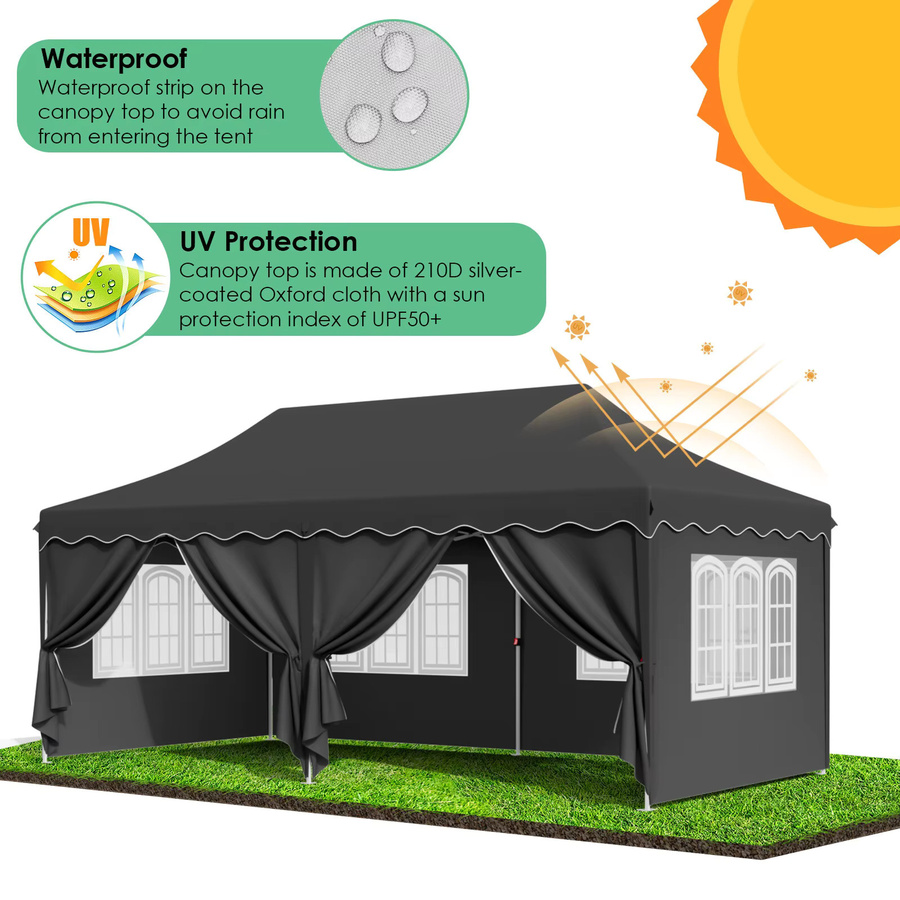 Homfa Popup-Pavillon in Grau, wasserdichtes Partyzelt mit 6 Seitenteilen, UV 50+ und höhenverstellbar, B/T/H: 600 x 300 x 300 cm - Bild 2