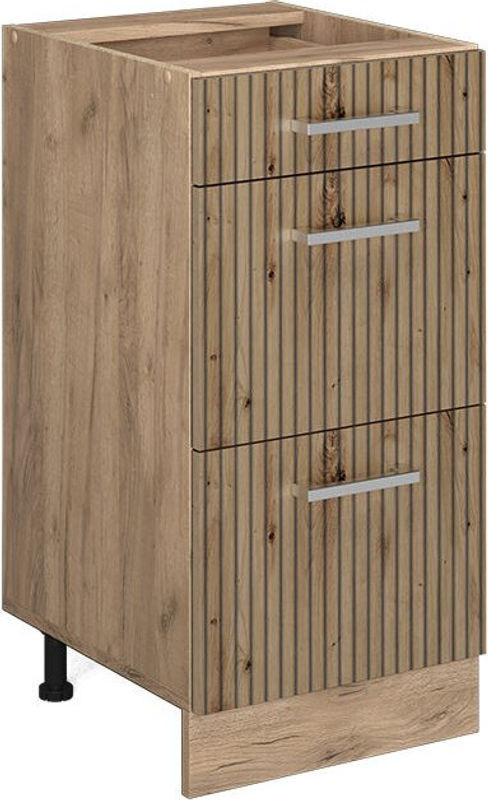 Vicco Küchenunterschrank R-Line in Eiche Natur mit 3 Schubladen, Breite: 40 cm, Höhe: 81,6 cm, Tiefe: 46 cm - Bild 1