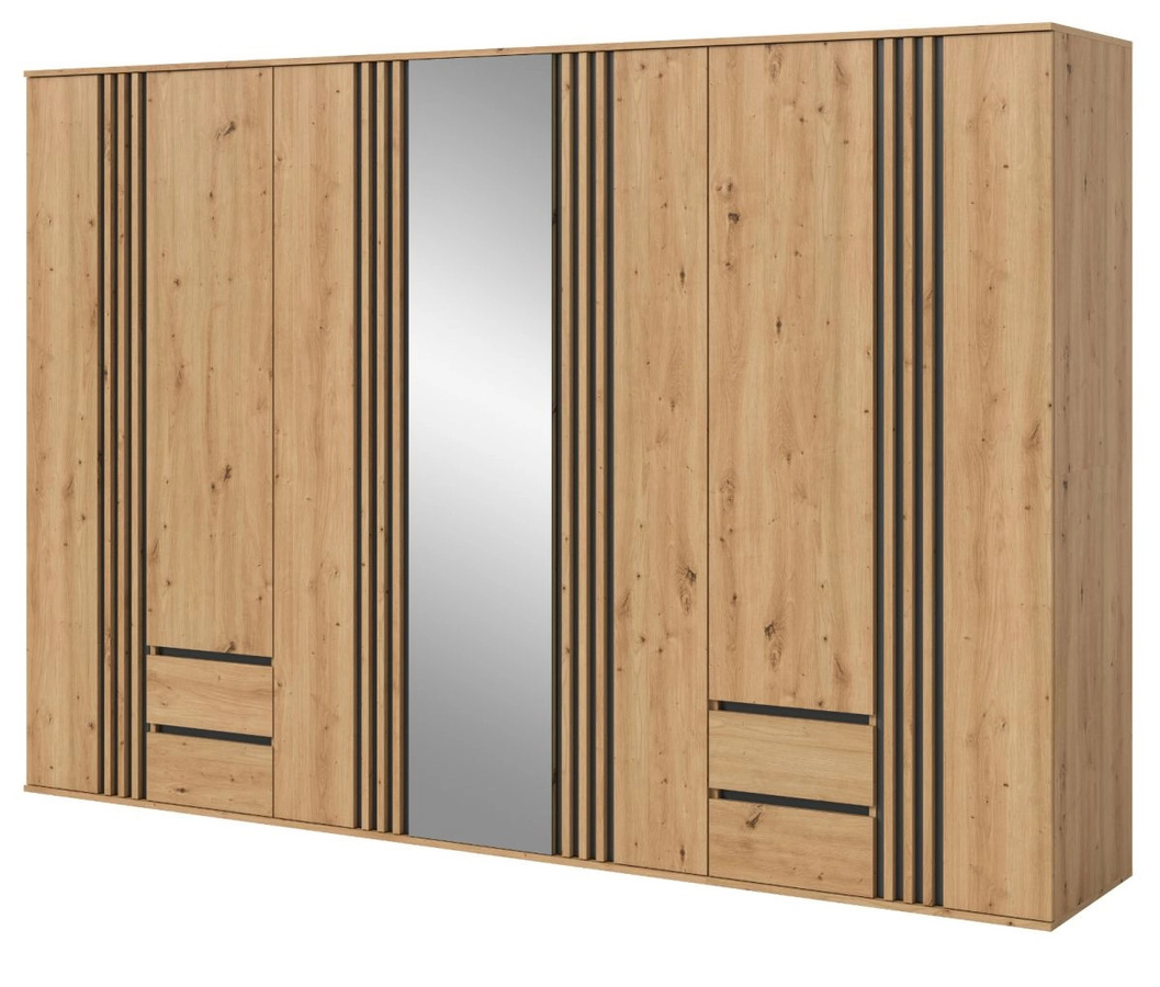 Kleiderschrank Björke mit Spiegel und integrierten Schubladen in Artisan Eiche, B/H: 280 x 192 cm - Bild 3