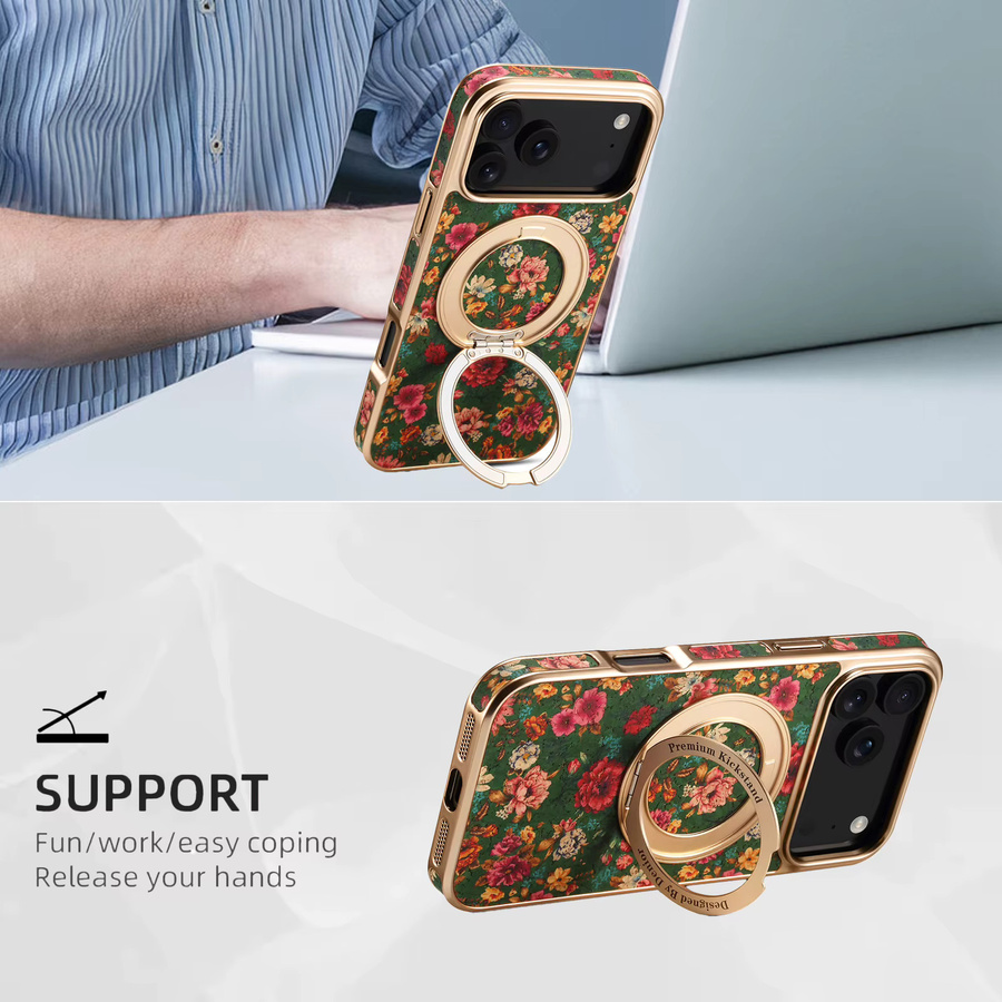 Luxuriöse Handyhülle mit Blumenmuster und drehbarer Halterung für Samsung S23 Ultra, S24, S25 Plus und S26, kabelloses Laden, Multicolor und Rot - Bild 3