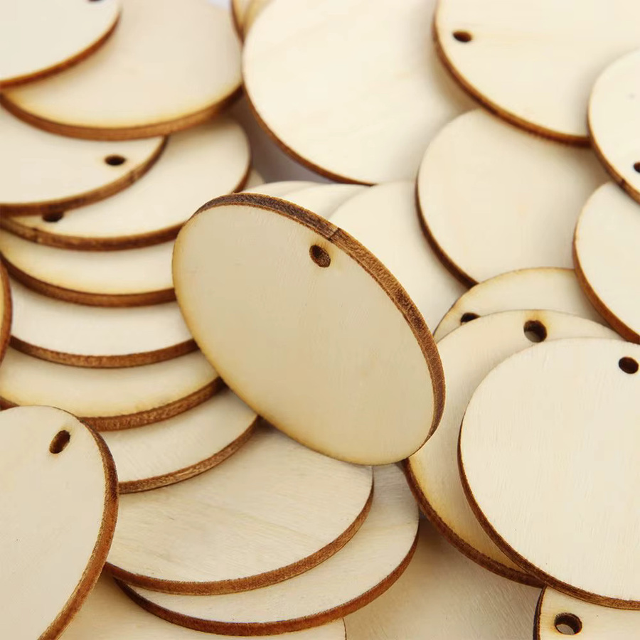 50 Stück runde Holzscheiben als DIY Bastelmaterial für Scrapbooking und Dekoration in Braun und Beige - Bild 2