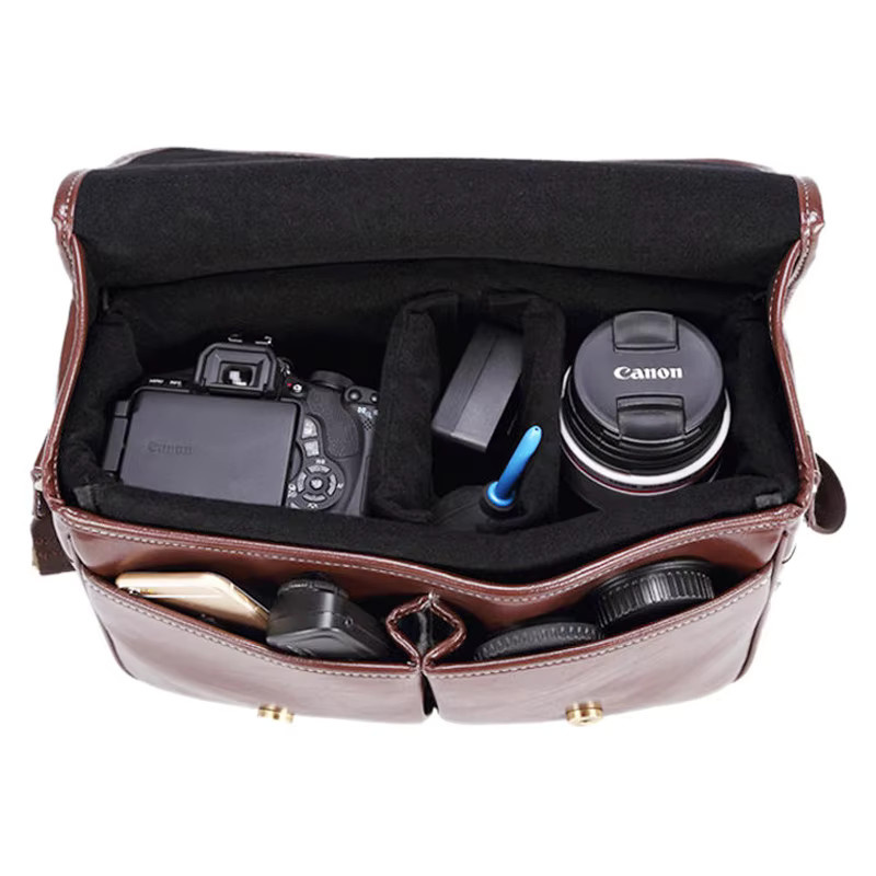 Lightpro Retro Kamera Tasche aus wasserdichtem PU Leder in Braun als Messenger und Schultertasche für Canon Nikon und Sony DSLR Kameras - Bild 2